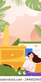 Home indoor character scene flat vector concept operation hand drawn illustration
