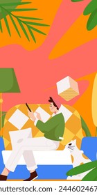 Home indoor character scene flat vector concept operation hand drawn illustration
