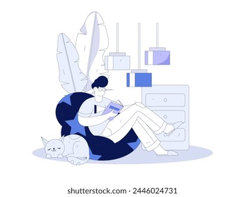 Home indoor character scene flat vector concept operation hand drawn illustration
