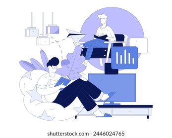 Inicio escena de personaje interior concepto de Vector plano ilustración dibujada a mano

