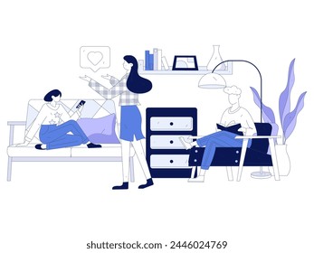 Home indoor character scene flat vector concept operation hand drawn illustration
