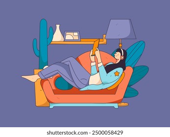 Home indoor character scene flat vector concept operation hand drawn illustration
