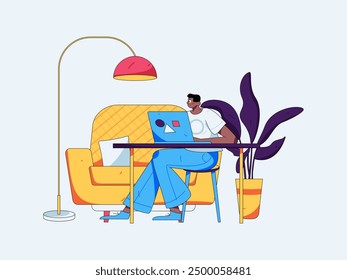Home indoor character scene flat vector concept operation hand drawn illustration
