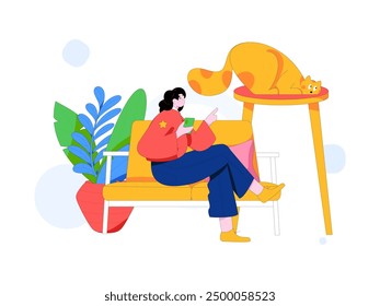 Home indoor character scene flat vector concept operation hand drawn illustration
