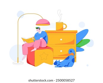 Home indoor character scene flat vector concept operation hand drawn illustration
