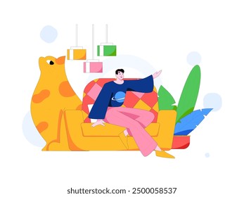 Home indoor character scene flat vector concept operation hand drawn illustration
