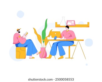 Home indoor character scene flat vector concept operation hand drawn illustration
