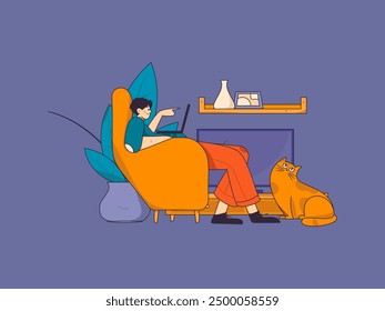 Home indoor character scene flat vector concept operation hand drawn illustration
