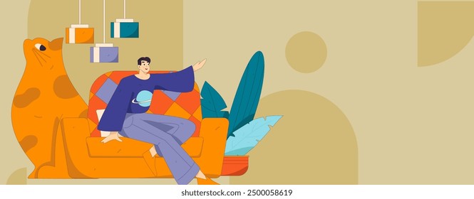 Home indoor character scene flat vector concept operation hand drawn illustration
