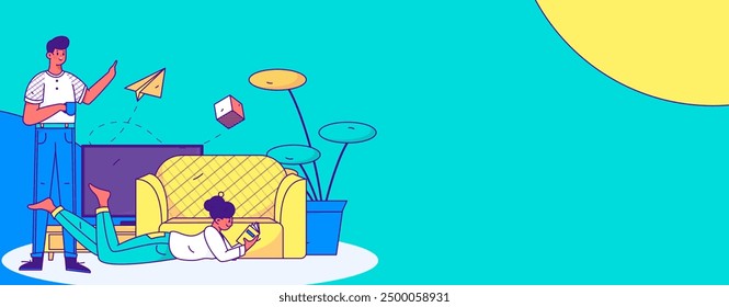 Home indoor character scene flat vector concept operation hand drawn illustration
