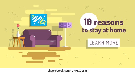 Home Indoor Interior Flat Illustration Vector Web Banner Design.