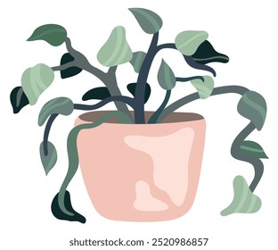 Planta de interior en maceta de cerámica. Ilustración vectorial dibujada a mano. Adecuado para Sitio web, pegatinas, Tarjetas de regalo.