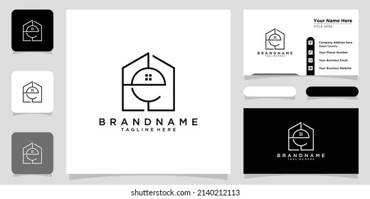 home initial Letter E Logo design with business card design