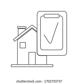 Vector de icono de inspección doméstica con dibujo de línea de lista de comprobación