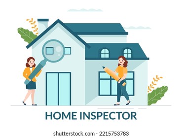 Home Inspector Checks the Condition of the House and Writes a Report for Maintenance Rent Search on Flat Cartoon Hand Drawn Template Illustration