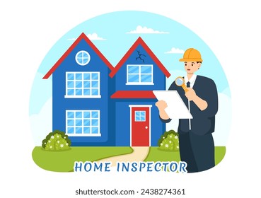 Home Inspector Vector Illustration with Checks the Condition of the House and Writes a Report for Maintenance Rent Search in Flat Background