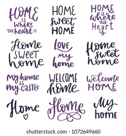 Home inspiration quotes lettering composition phrases. Motivational typography calligraphy graphic design style slogan for shop, promotion, motivation, poster, card, decoration, sticker, party