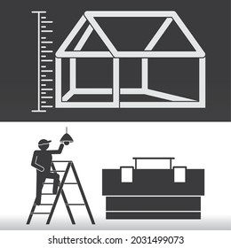 home installing, toolbox and worker set