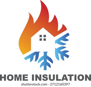 Logotipo de aislamiento para el hogar que combina fuego y hielo para proteger la temperatura.