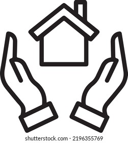 Home Insurance, Arms holding love sign and house roof shape. Family building protection concept designed for security business logo. Stay home symbol