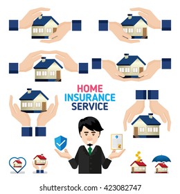 Home insurance business service icons template. Can be used for workflow layout, banner, diagram, number options, web design, timeline, infographics.Vector illustration.