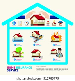 Home insurance business service icons template. Can be used for workflow layout, banner, diagram, number options, web design, timeline, infographics.Vector illustration.