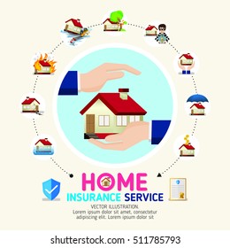 Home insurance business service icons template. Can be used for workflow layout, banner, diagram, number options, web design, timeline, infographics.Vector illustration.