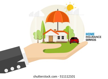 Home Insurance Business Service. Vector Illustration Concept Of Insurance.