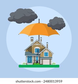 Home insurance concept. umbrella over house. Insurance business. Vector illustration in flat design.