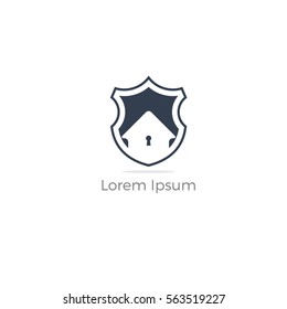 Home insurance conceptual icon protection shield with vector simple house. Home security logo icon.