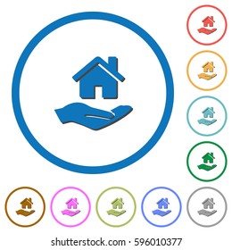 Home insurance flat color vector icons with shadows in round outlines on white background