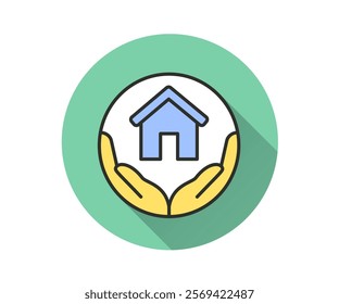 Home insurance flat icon. Simple illustration with long shadow for graphic and web design.