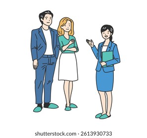 Home and Insurance Guidance – Family Support Visuals. A woman guiding families on housing and insurance. Great for real estate, family services, and advice visuals in websites, brochures, and ads.