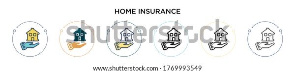 Home\
insurance icon in filled, thin line, outline and stroke style.\
Vector illustration of two colored and black home insurance vector\
icons designs can be used for mobile, ui,\
web