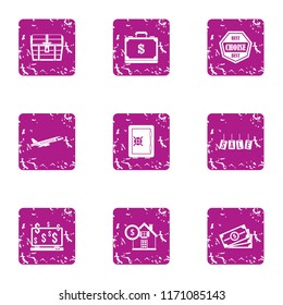 Home insurance icons set. Grunge set of 9 home insurance vector icons for web isolated on white background