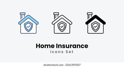 Home Insurance Icons thin line and glyph vector icon stock illustration