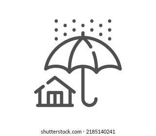 Home Insurance Line Icon. Risk Management Sign. House With Umbrella Symbol. Quality Design Element. Linear Style Home Insurance Icon. Editable Stroke. Vector