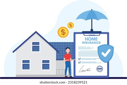 Home insurance policy concept contract document vector illustration 