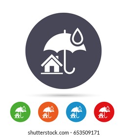 Home insurance sign icon. Real estate insurance symbol. Round colourful buttons with flat icons. Vector