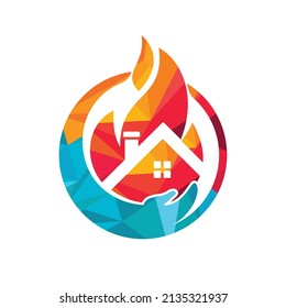 Home insurance vector logo concept. Hand with fire and home icon logo design.	