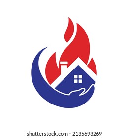 Home insurance vector logo concept. Hand with fire and home icon logo design.	