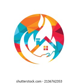 Home insurance vector logo concept. Hand with fire and home icon logo design.	