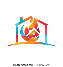 Home insurance vector logo concept. Hand with fire and home icon logo design.	