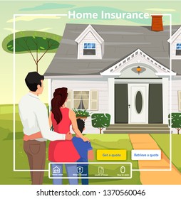 Home insurance website conceptual design. Home insurance services. Family is looking at their new house.