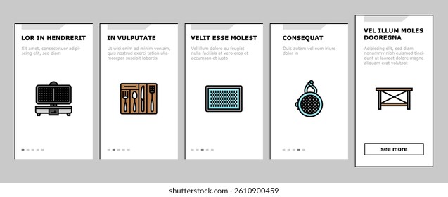 home interior accessories design onboarding mobile vector. furniture design, room lamp, modern decor, object decoration, sofa bathroom house home interior accessories design illustrations