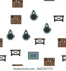 home interior accessories design vector seamless pattern thin line illustration
