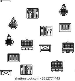 home interior accessories design vector seamless pattern thin line illustration