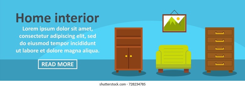 Home interior banner horizontal concept. Flat illustration of home interior banner horizontal vector concept for web design