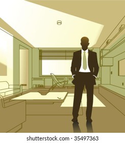 home interior and businessman vector