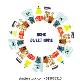 Home interior card with frame for the text - vector graphic illustration